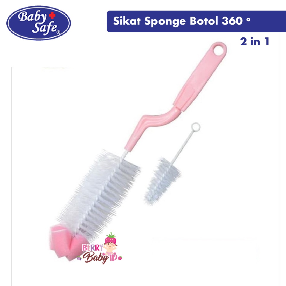 Baby Safe Rotated Bottle Brush With Sponge Sikat Botol Susu Bayi Berry Mart