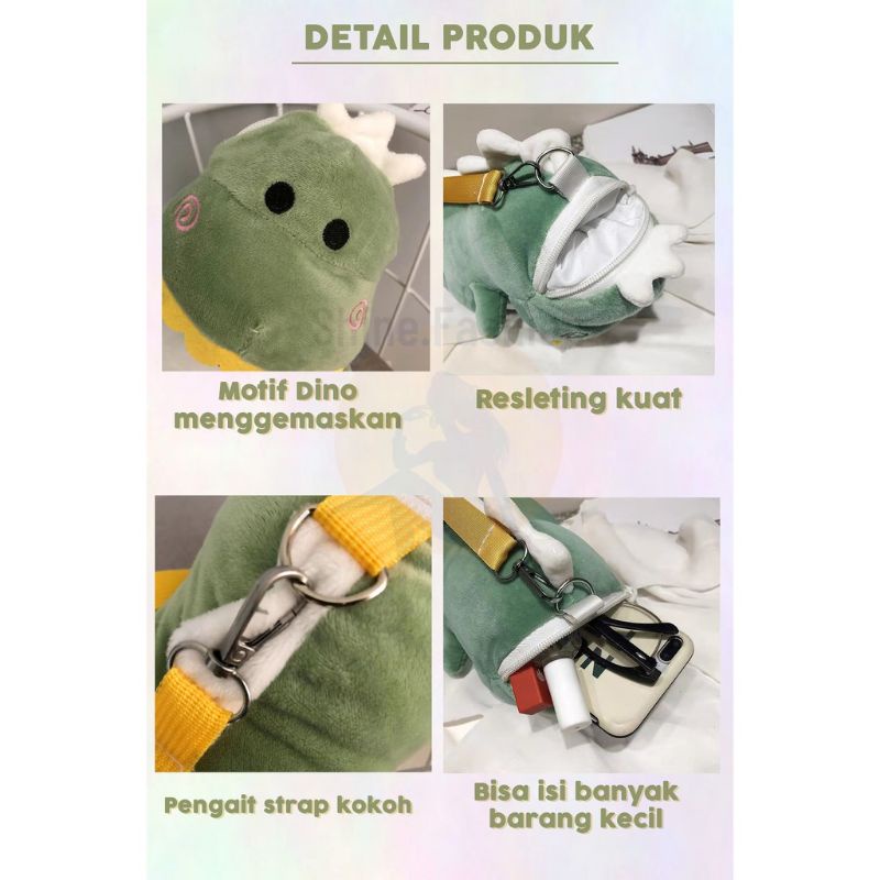 Tas Selempang Dino Boneka Motif Dinosaurus Tas Bahu Wanita Kartun Dino