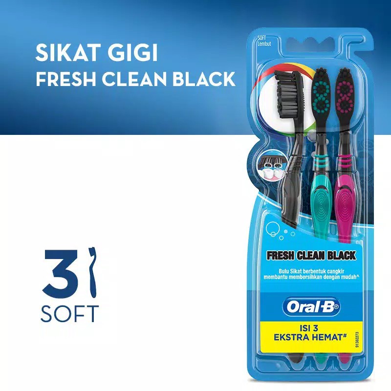 ORAL-B SIKAT GIGI FRESH CLEAN BLACK isi 3