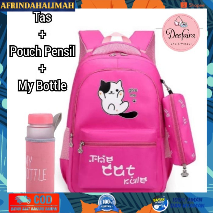 

[TERBARU] Tas Sekolah Wanita Tas Backpack Perempuan Set My Bottle Pouch Pensil - Hitam