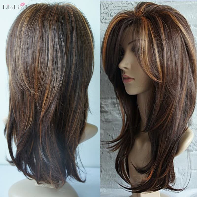 Wig brown pirang blonde rambut palsu gelombang panjang premium