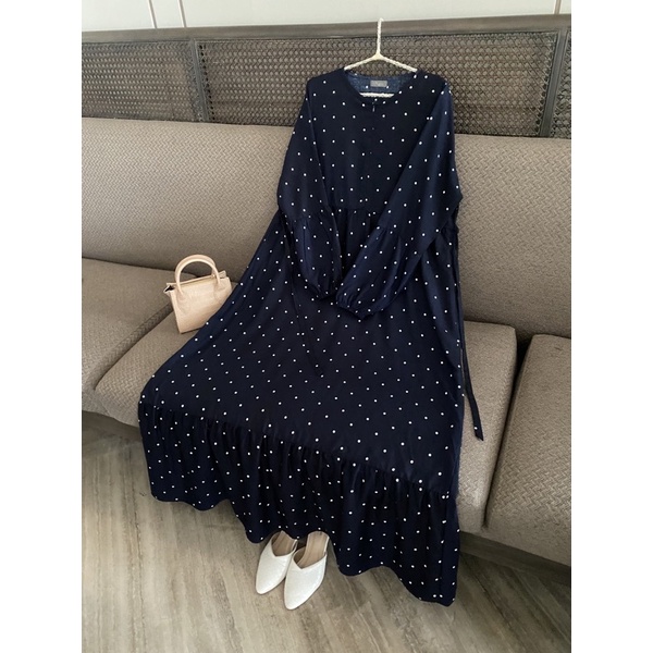 VINKA POLKA vol.2  DRESS / GAMIS RAYON POLKADOT PREMIUM / HOMEYDRESS POLKADOT HITAM BLACK MAROON NAVY-Navy