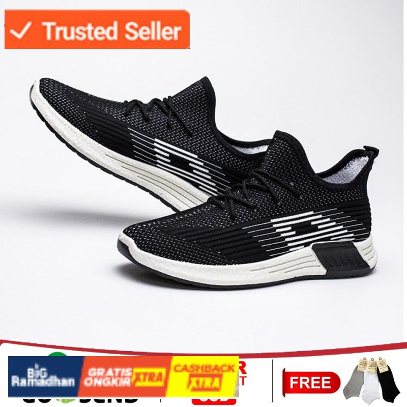 SNEAKERS COWOK HITAM BIRU MISTY  Leedoo Sepatu Pria Sepatu Import Sneakers Running Shoes Sepatu