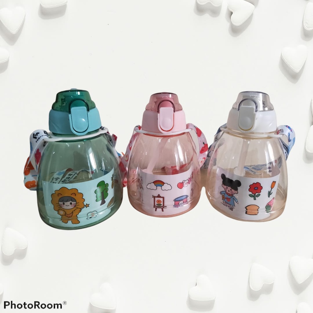 Botol Minum Anak Big Belly Children Cup 800ml + Sticker + Sedotan + Tali Motif Warna warni