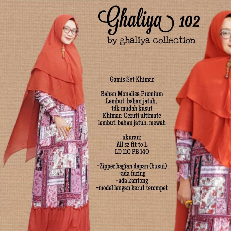 Baju Hijab Syari Wanita|Ghaliya 102|Gamis modern syari |Gamis set Khimar | monalisa | Ceruti 2 layer