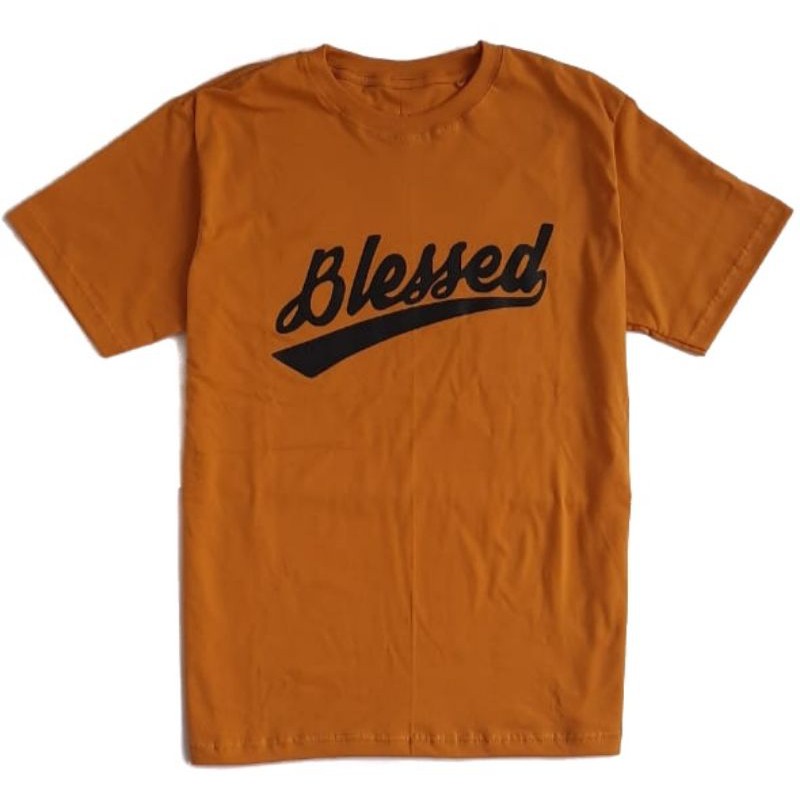 Baju T-shirt Kaos pria wanita Blessed Kuning Mustard