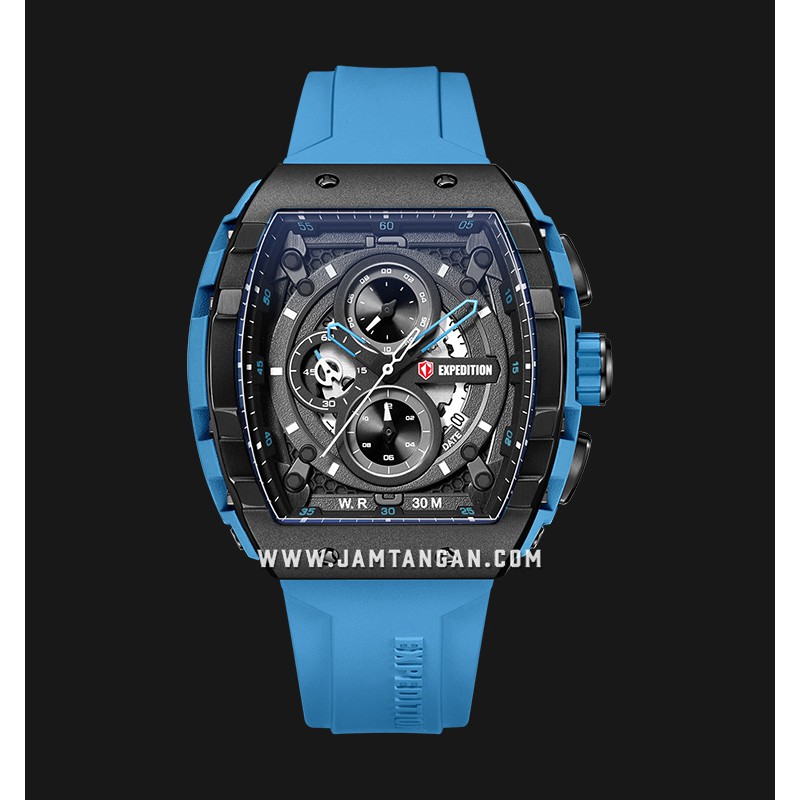 Expedition EXF 6782 MCRIPBALB Chronograph Men Black Dial Blue Rubber Strap