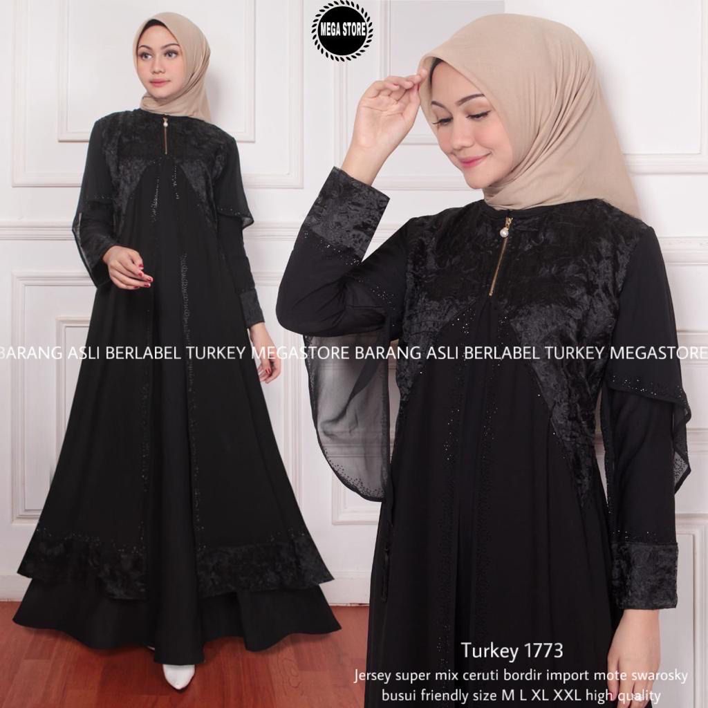 Baju Gamis Pesta Wanita Jumbo Abaya Turkey 1773 Mewah Terbaru