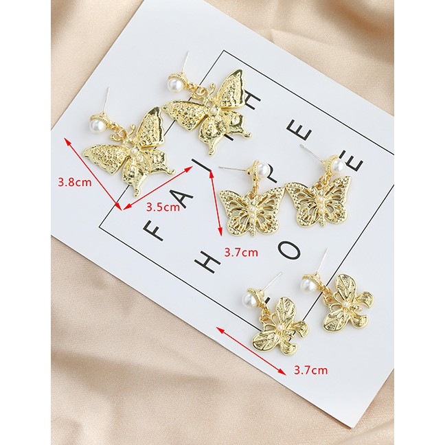 LRC Anting Tusuk Fashion Golden Copper Pearl Butterfly Stud Earrings K42364