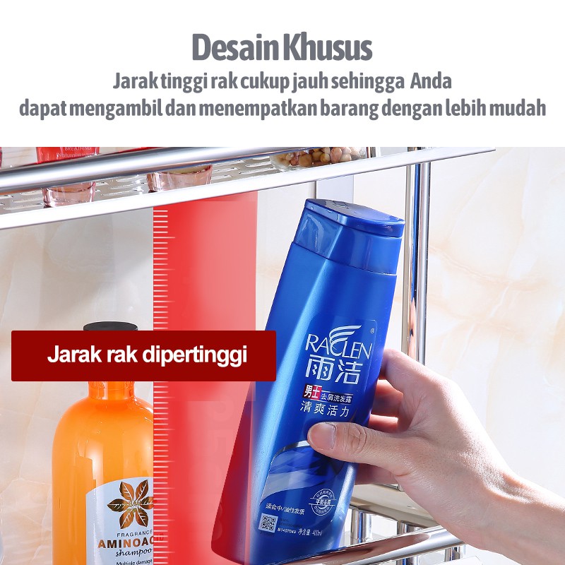 Rak Gantungan Handuk Rak Dinding Shampoo Sabun Bumbu Dapur Kamar Mandi Toilet - Rak Gantung Dinding Tempel Stainless Aluminium