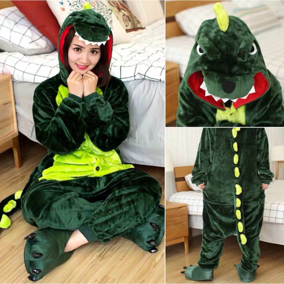 BAJU ONESIE DINOSAURUS DINO HIJAU KOSTUM COSPLAY PIYAMA