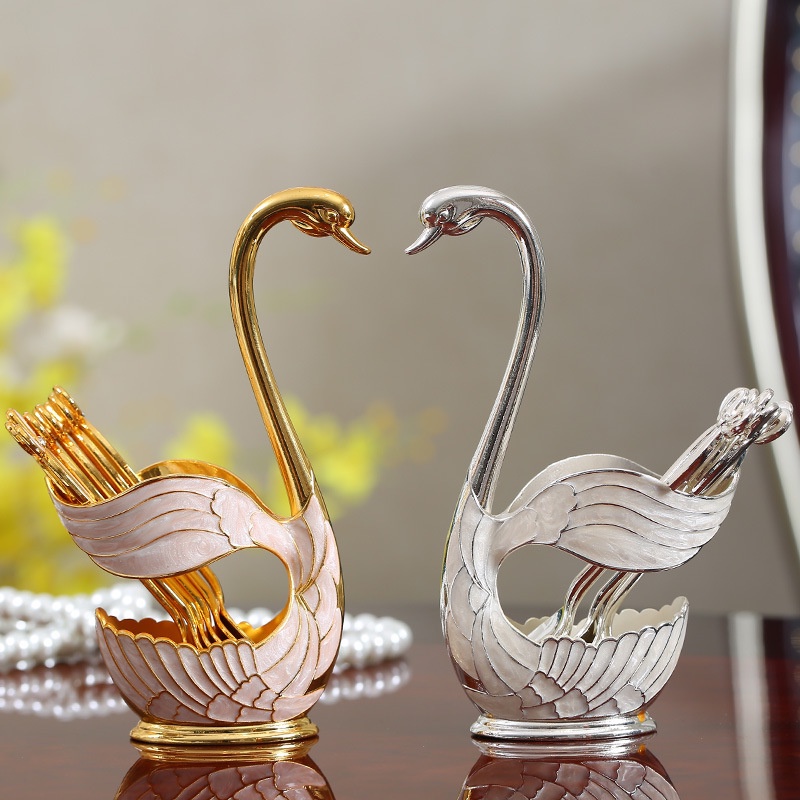 Swan Sendok Kopi Dengan Tempat Penyimpanan Home Zinc Alloy Salad Dessert Fruit Spoon