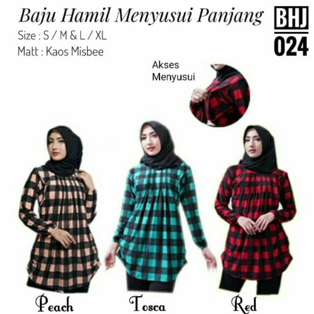 baju hamil menyusui panjang motif kotak / baju hamil menyusui murah / baju hamil menyusui panjang