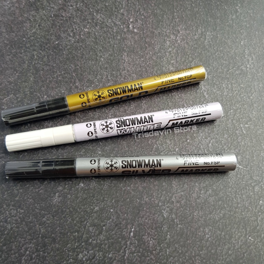 

Spidol marker permanent kecil Snowman warna emas perak dan putih / Snowman paint marker kecil warna gold silver dan white permanent