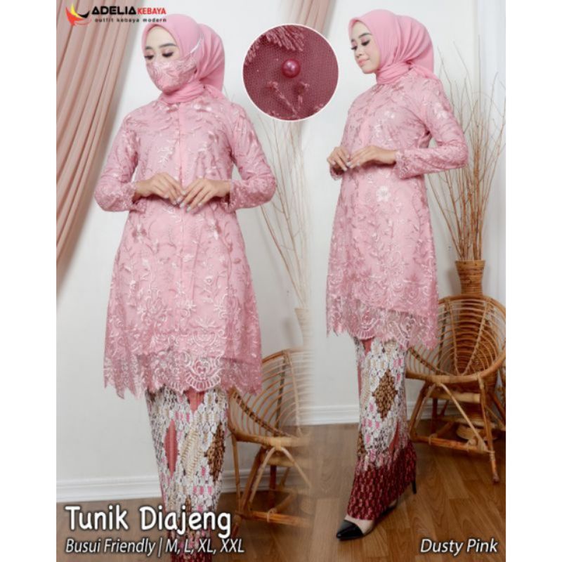 kebaya tunik busui friendly / tunik tulle busui/ stelan kebaya modern-Dusty pink