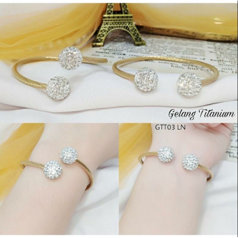 Gelang titanium gold pentol bulat mata full diamond N30032010
