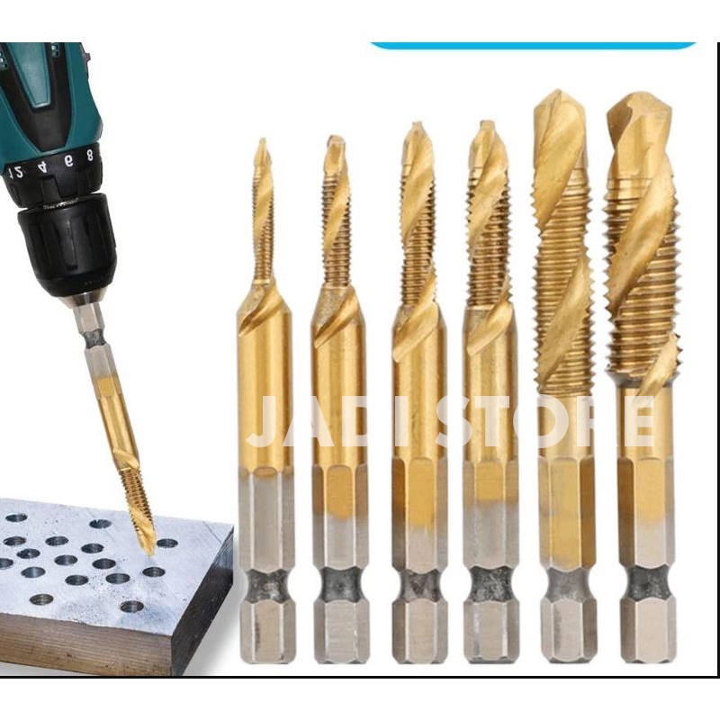 Mata Bor Drat Baut Set Pembuat Ulir Kecil Drill Bit Countersink HSS M3-M10 Tap Senai Senay Snai