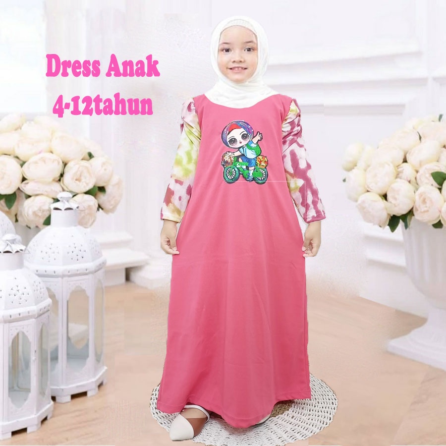 DRESS ANAK PEREMPUAN 4-12tahun CANTIK VIRAL TIEDYE LENGAN KERUT CARLINA