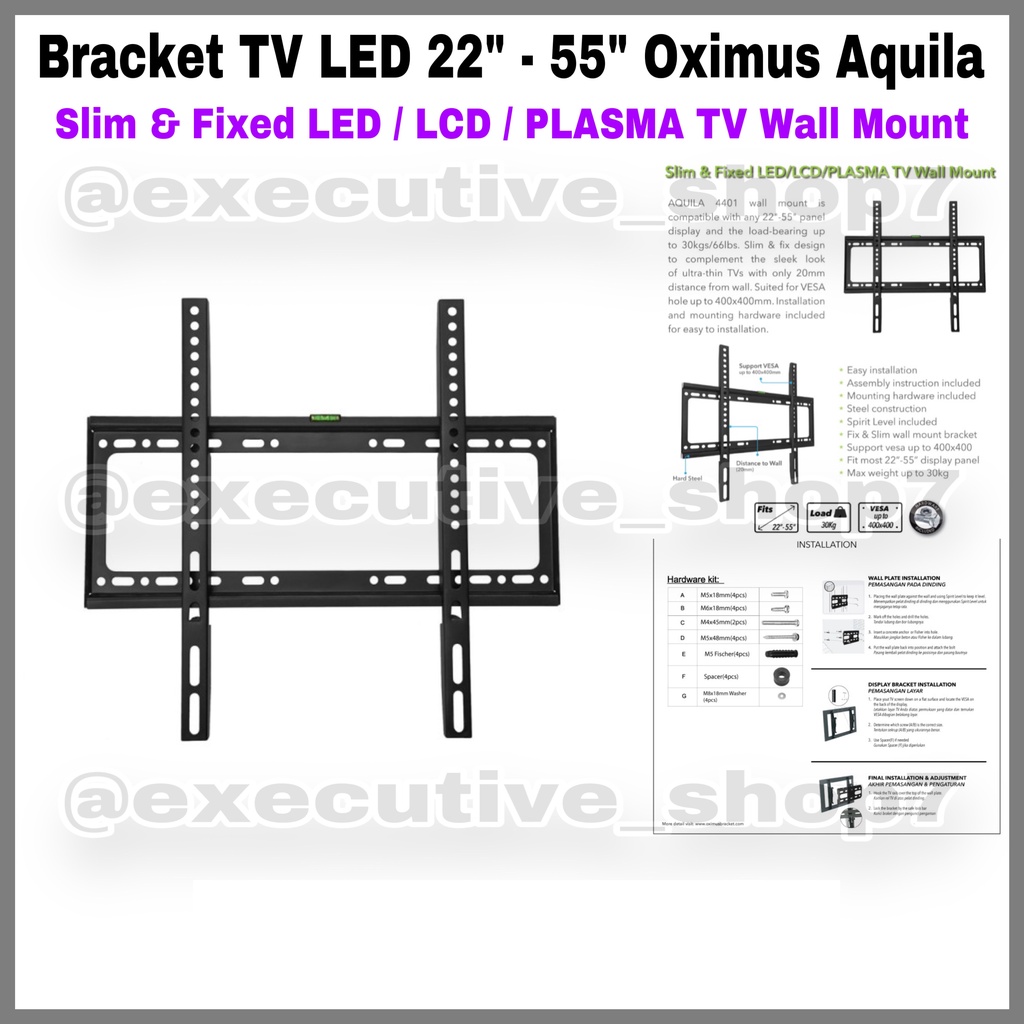 Bracket TV LED 22&quot; - 55&quot; Oximus Aquila - Slim &amp; Fixed LED / LCD / PLASMA TV Walll Mount