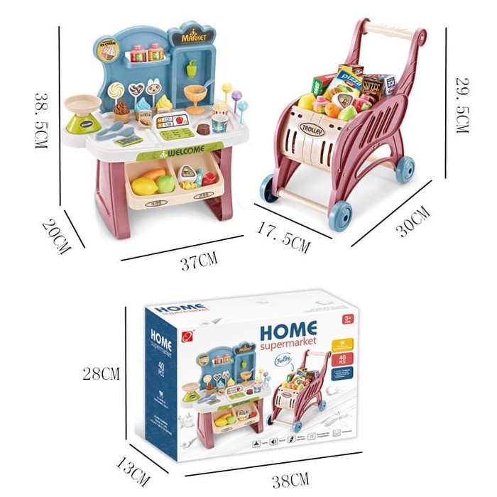G54ht Mainan Fun 2 In 1 Market Play Set Pink With Trolley No.668-41 Re30E604GH