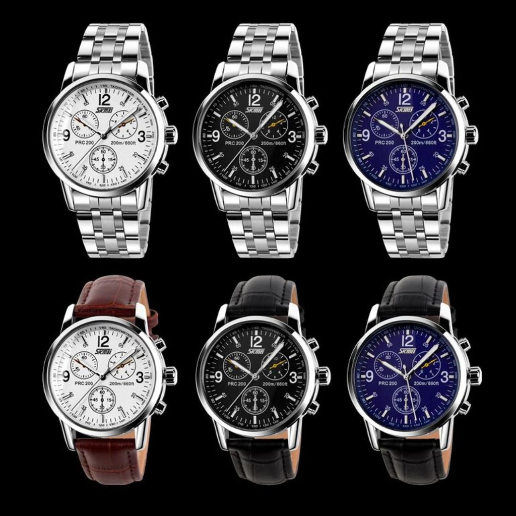 Jam Tangan Pria Original Kulit SKMEI Water Resistant / Anti Air 30M SK9070 Tali Kulit / Rante Krono