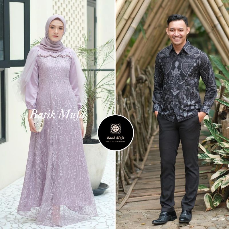 Luna Dress couple Batik | Baju bresmaid Gamis modern Dress brokat baju lebaran terbaru