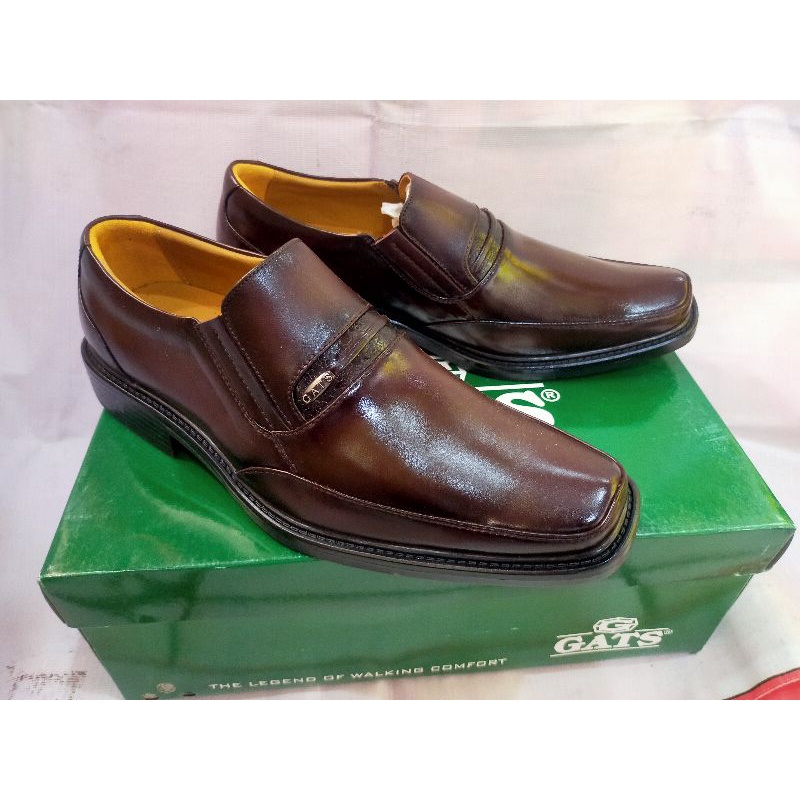 Sepatu pantofel pria kulit asli merk GATS LK 0002 brown original