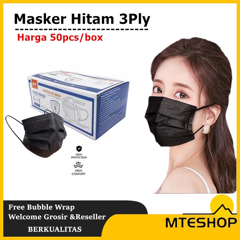 Black Earloop Maxhealth Masker 3ply/ Masker Mulut Hitam Mask Isi 50pcs ...