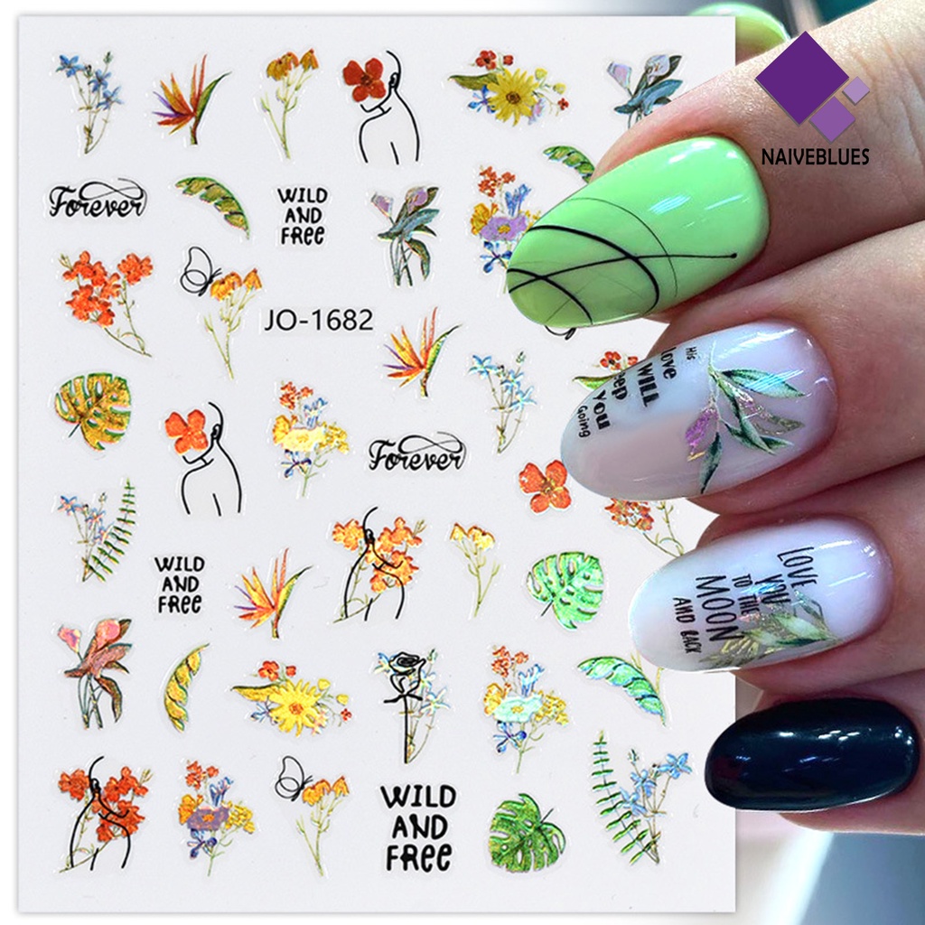 Naiveblue &gt; Stiker Kuku Tahan Air Motif Bunga Untuk Nail Art DIY
