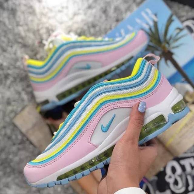 nike air max 97 pink blue and yellow