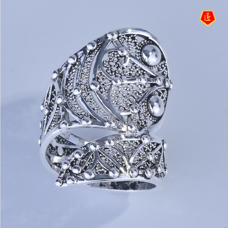 [Ready Stock]Creative Hollow Flower Ring S925 Vintage Silver