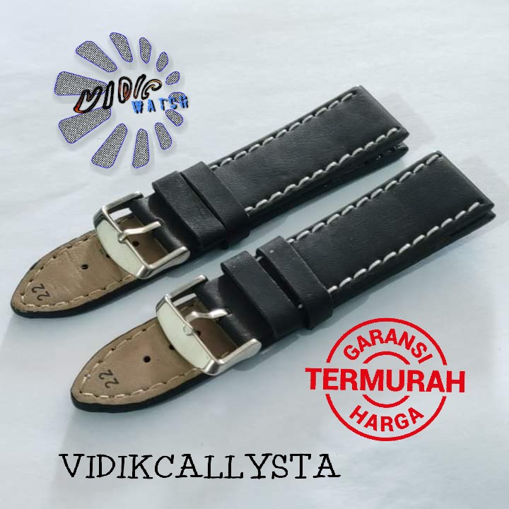 Tali Jam Tangan Kulit 22mm 24mm Hitam kulit jeruk Jahit Warna 22 24