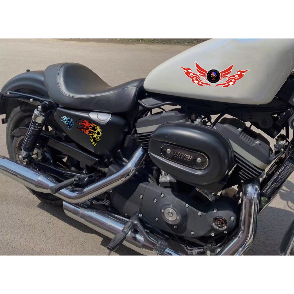 Sticker Reflektor Dekorasi Tangki Bensin Motor Harley Davidson Motif Gambar Skull