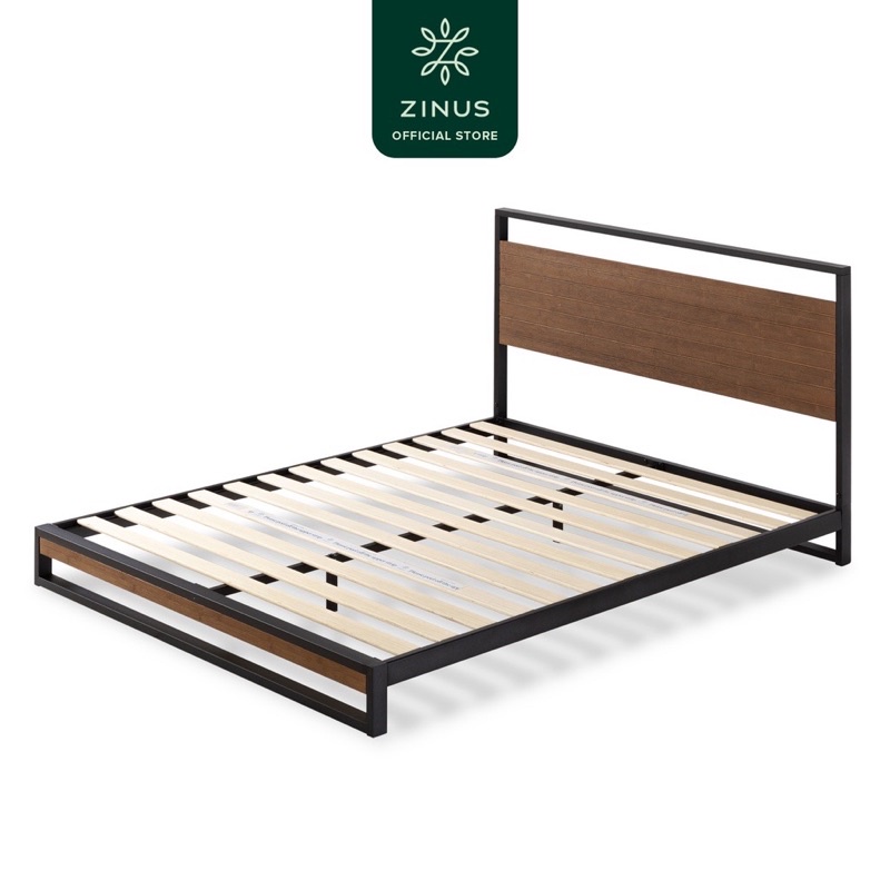 Zinus Tatakan Tempat Tidur Ranjang Besi Suzanne Sandaran Kayu Bambu/ Dipan Tempat Tidur