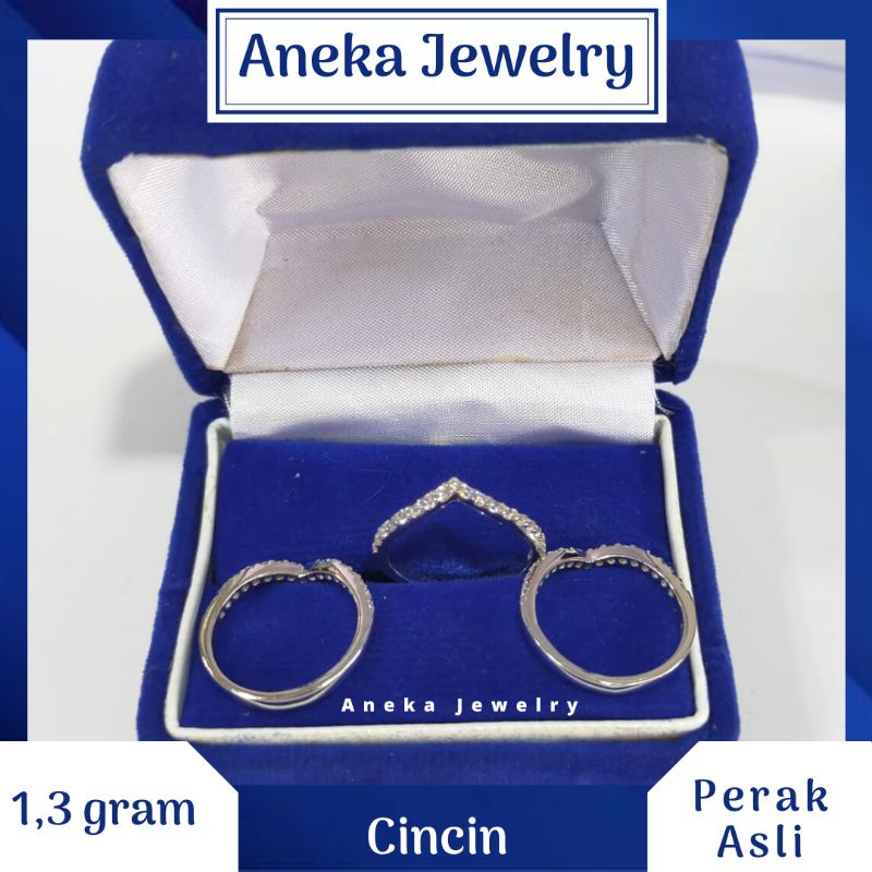 Cincin Cor V Mata2, Perak 925, Lapis Emas Putih