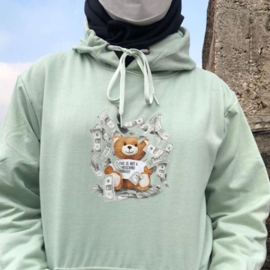 Sweater Hoodie Umardenim Terbaru Motif Money Bear Bahan Fleece Korean Style Trendy