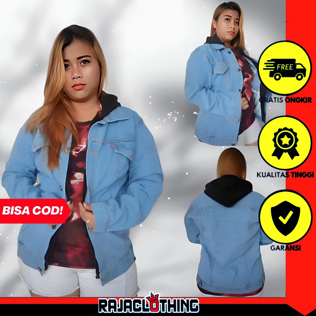 RCL - Jaket Jeans Denim Ariel Double Sleeting - Bioblitz Hoodie Hitam Big Size Pria Wanita