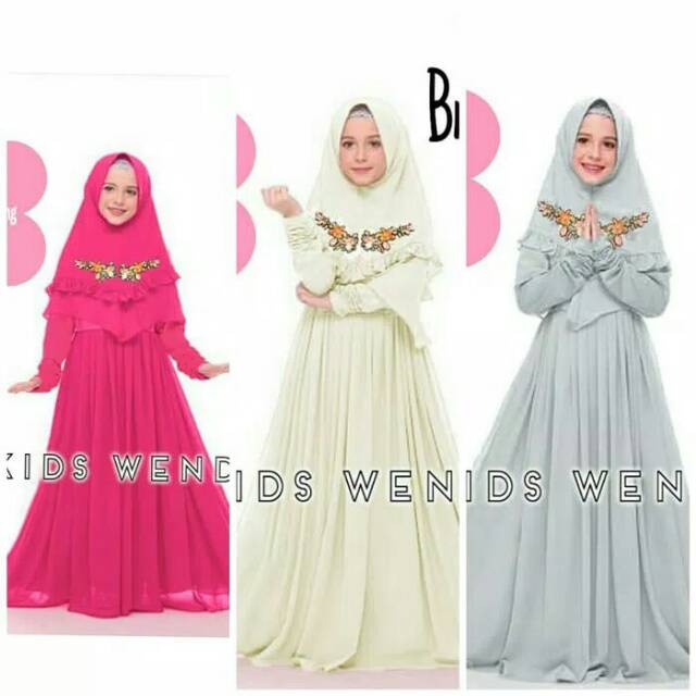 Baju muslim Anak Perempuan Setelan Syari Hijab Wenda 9 10 11 12 thn
