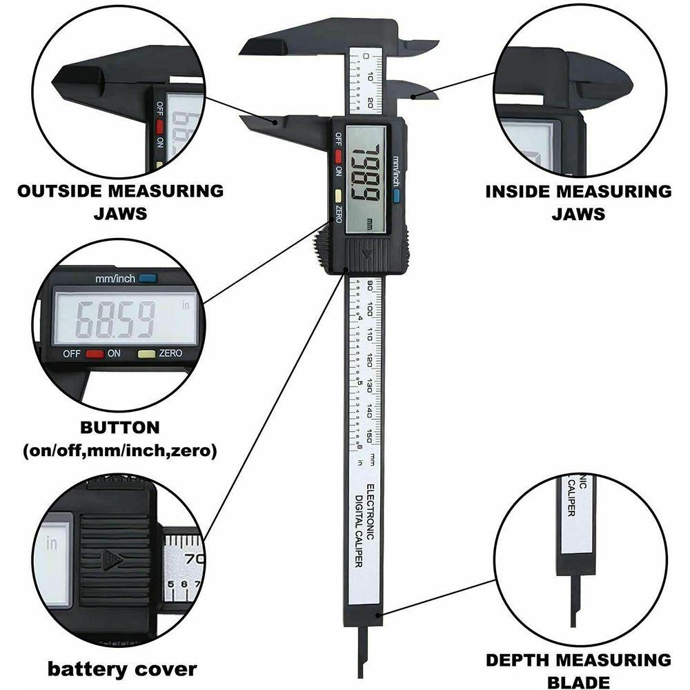 Top Jangka Sorong Digital Dengan Layar LCD Ukuran 6 Inch Bahan Plastik