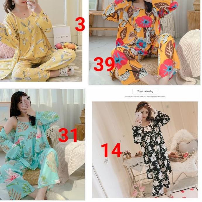 ➺ Kimono set PP flower baju tidur bahan spandek ○
