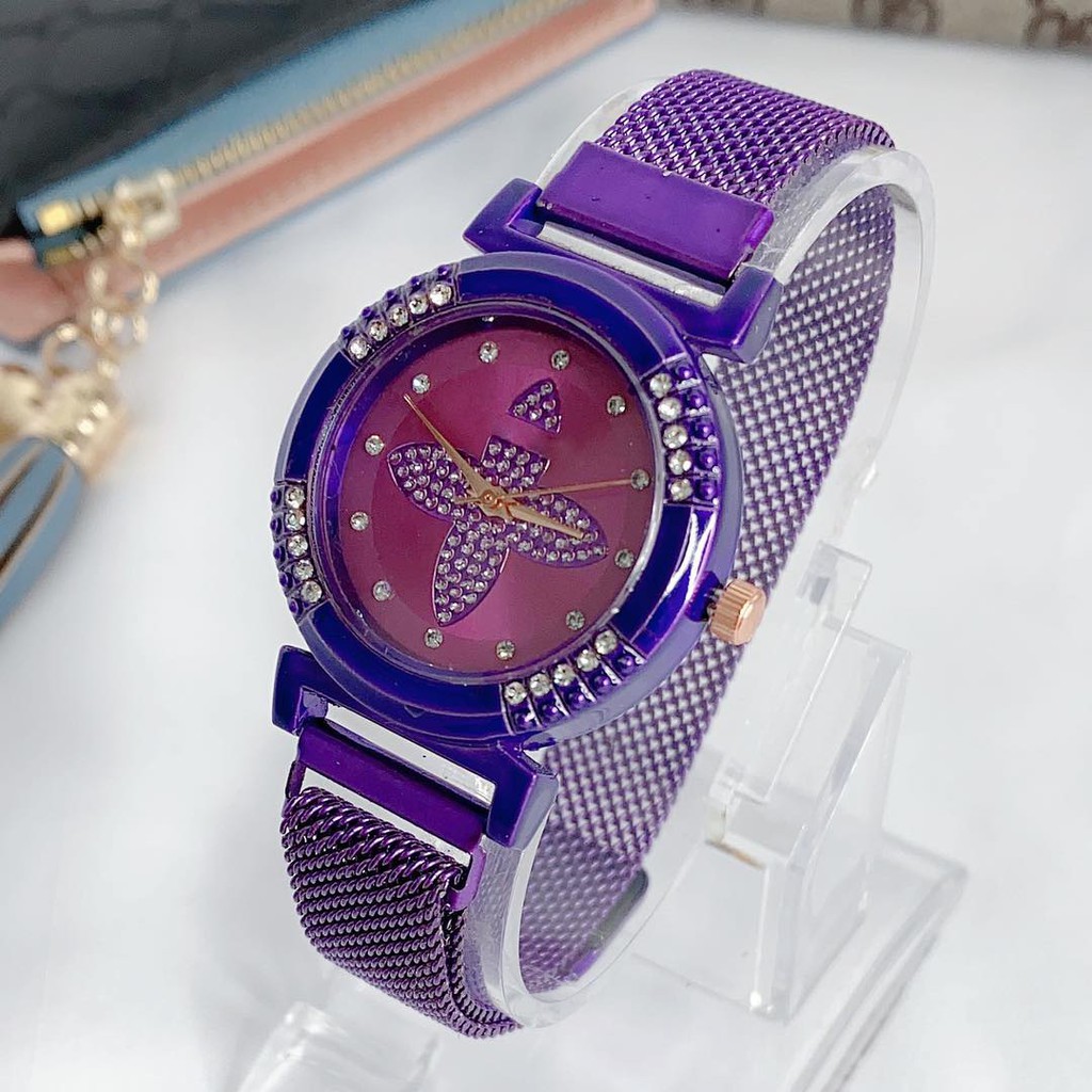 JAM TANGAN WANITA RANTAI MAGNET ANALOG IMPORT QUARTZ PLAT DIAMOND