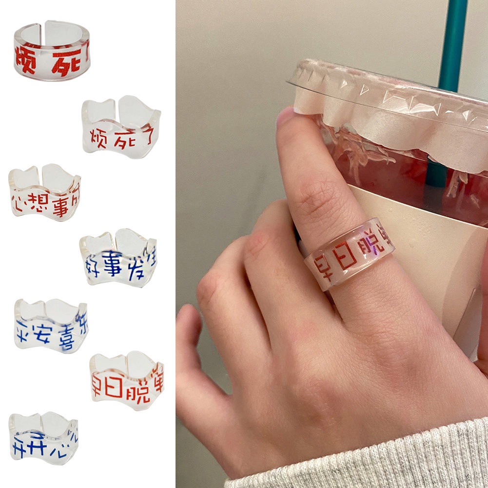 Cincin Open Ring Adjustable Motif Tulisan Warna Silver Untuk Wanita