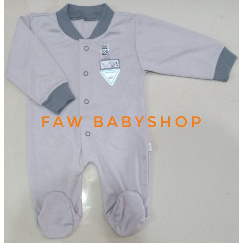 NOVA Sleepsuit / Jumper Panjang Buka / Tutup Kaki / Baju Kodok Panjang Bayi Polos / Motif Abu / Coklat SNI-Abu Polos (TK)