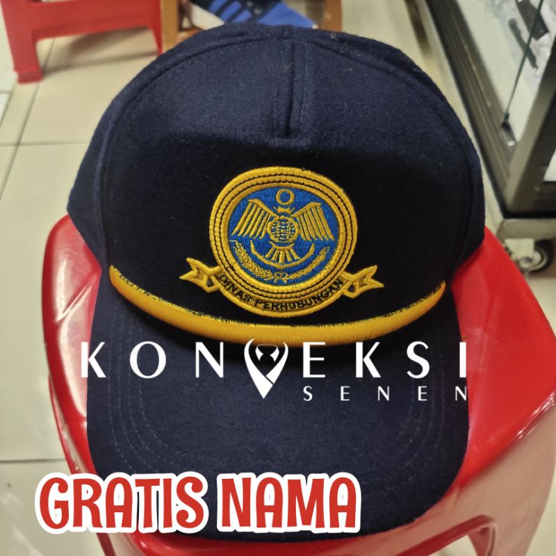 topi kemnhub bahan laken | kemenhub | topi kemenhub list kuning