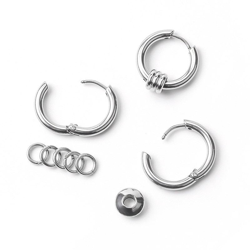 1pc Anting Hypoallergenic Bentuk Bulat Bahan Stainless Steel Gaya Hip-Hop Eropa Amerika Untuk Pria-4