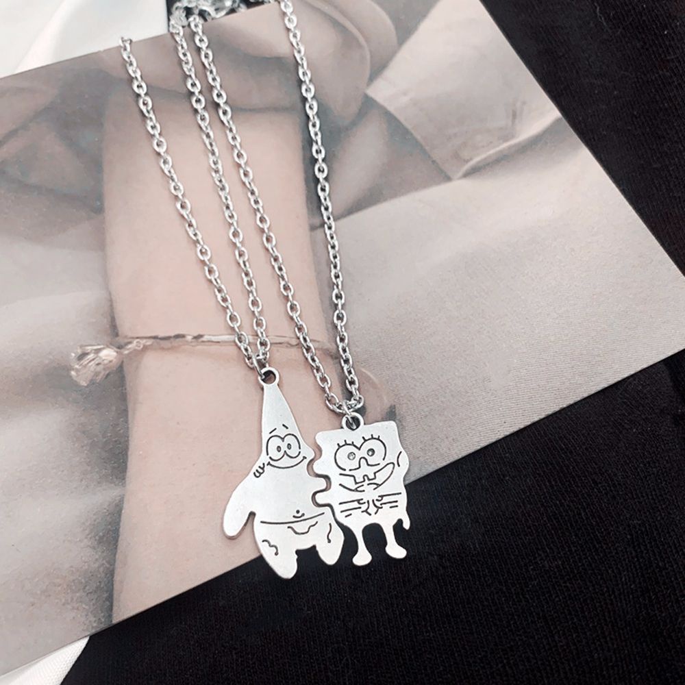 Needway  Creative Best Friend Necklace Friends Gift Pie Big Star Clavicle Chain Women Pendant Steel Alloy Cartoons Hip Hop SpongeBob