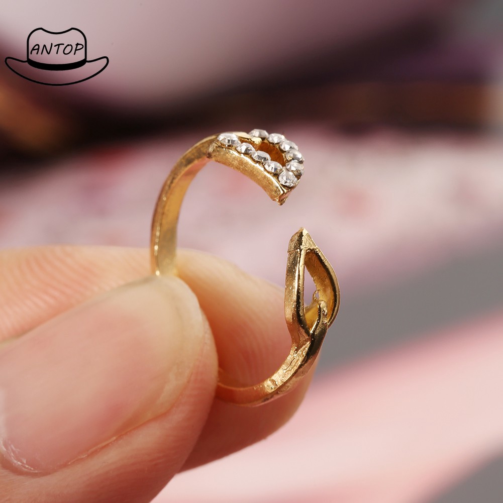 Antop！Cincin Daun dengan Berlian Imitasi Adjustable