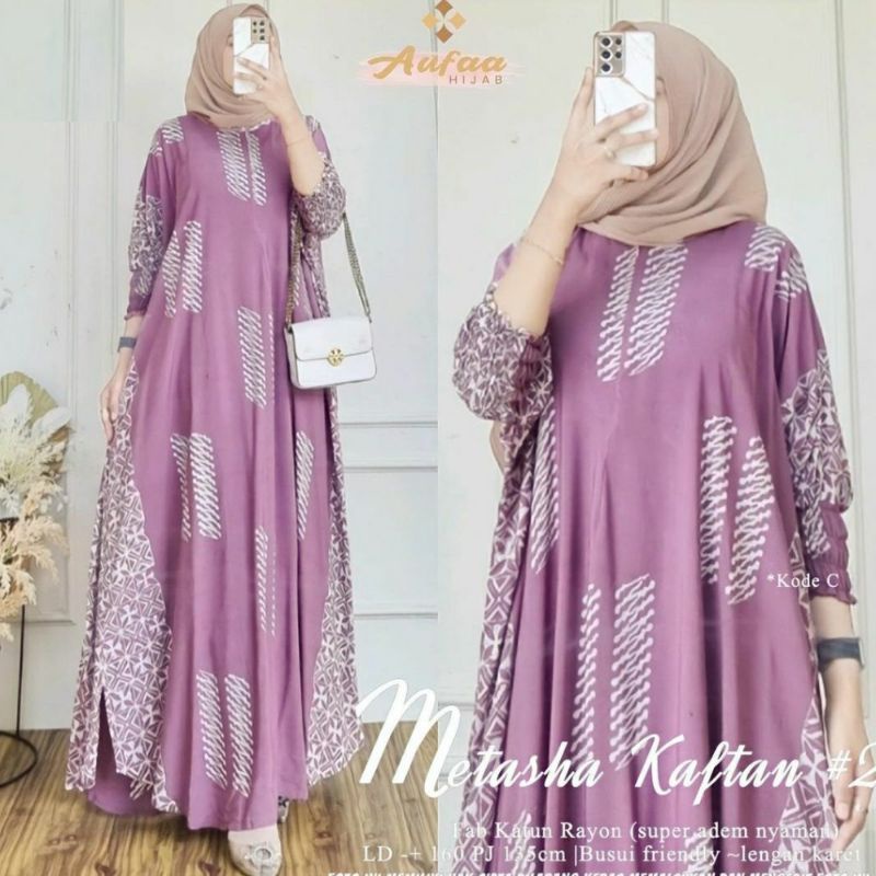 Metasha Kaftan Size Jombo XXXXL Motif Cap Encim Warna Soft Busui Resleting Rayon Tebal Kaftan Batik 
