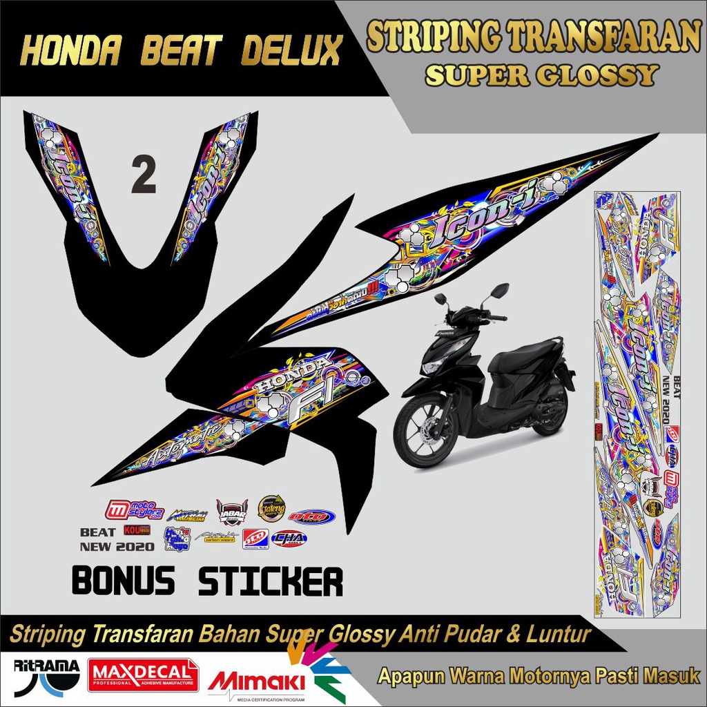 STRIPING RACING BEAT DELUXE VARIASI TRANSPARAN LIS BODI MOTOR BEAT TRANSPARAN UV