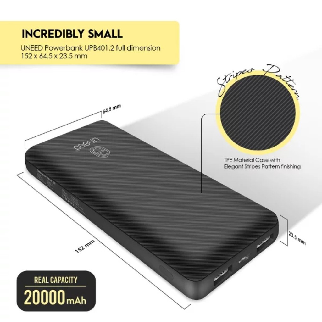 Uneed Compact Box 20 UPB401.2 Powerbank 20000mAh Real Capacity